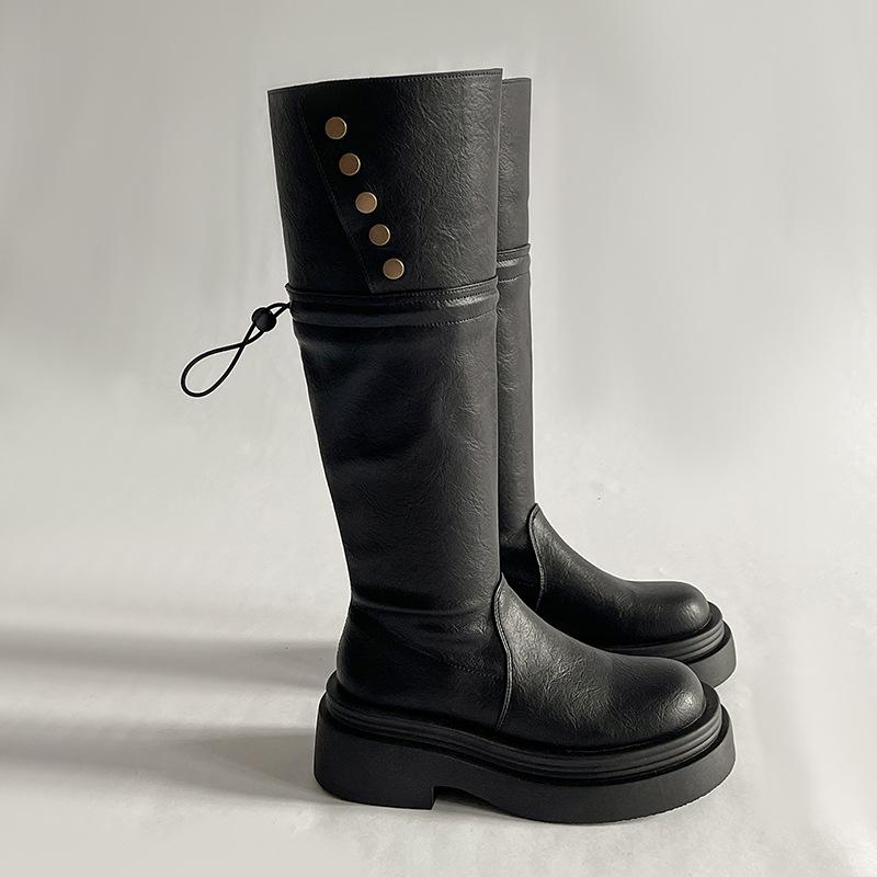 Retro folding platform retro boots women's season new fashion knight boots