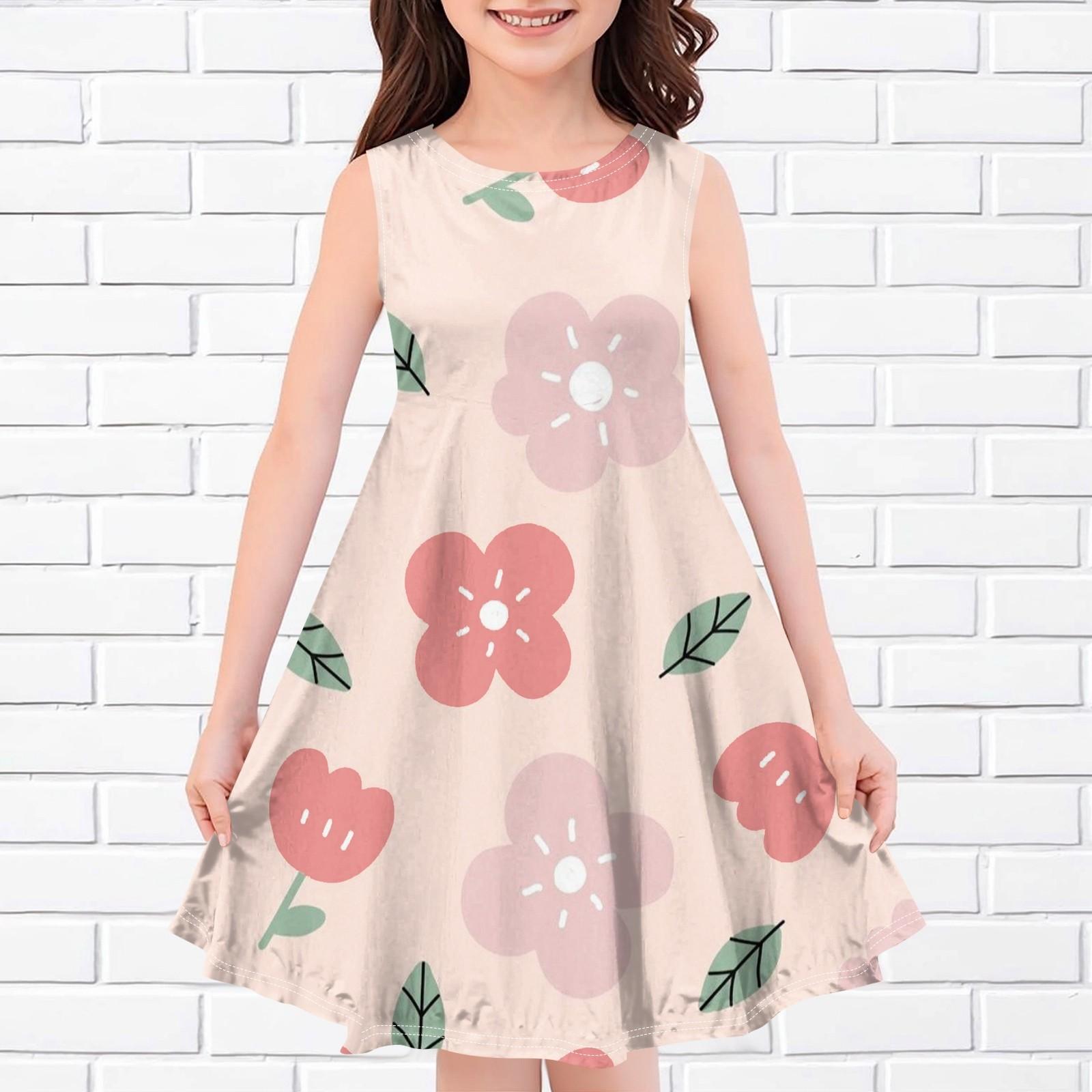 

Детское летнее повседневное модное платье без рукавов с круглым вырезом и принтом 150