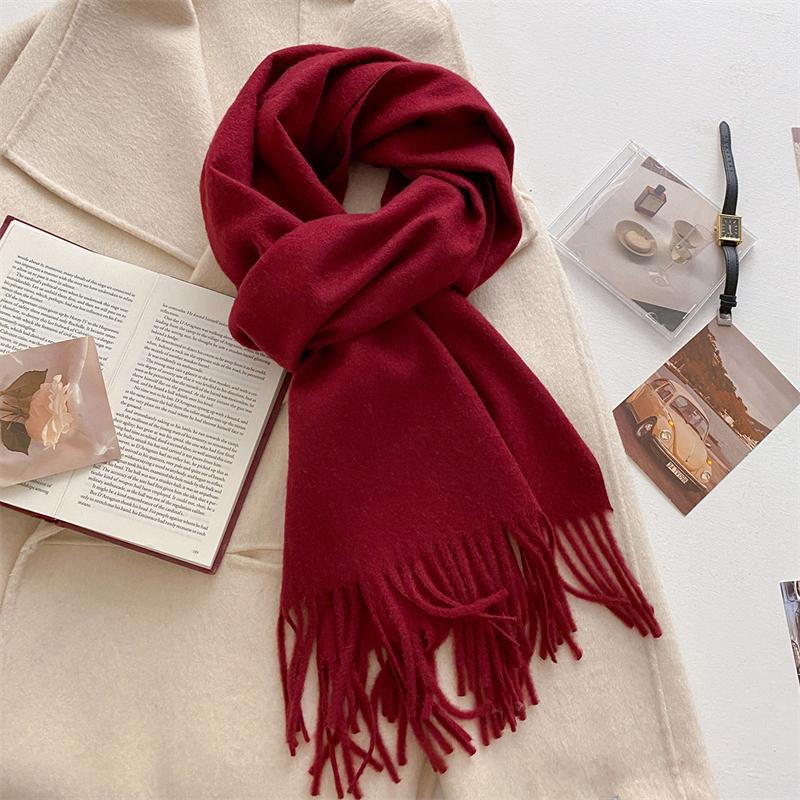 Luxury Wool Scarf For Women Fashion Warm Cashmere Scarves Korean Style Solid Knitted Shawl Wrap Pashmina Bandana Christmas Gift