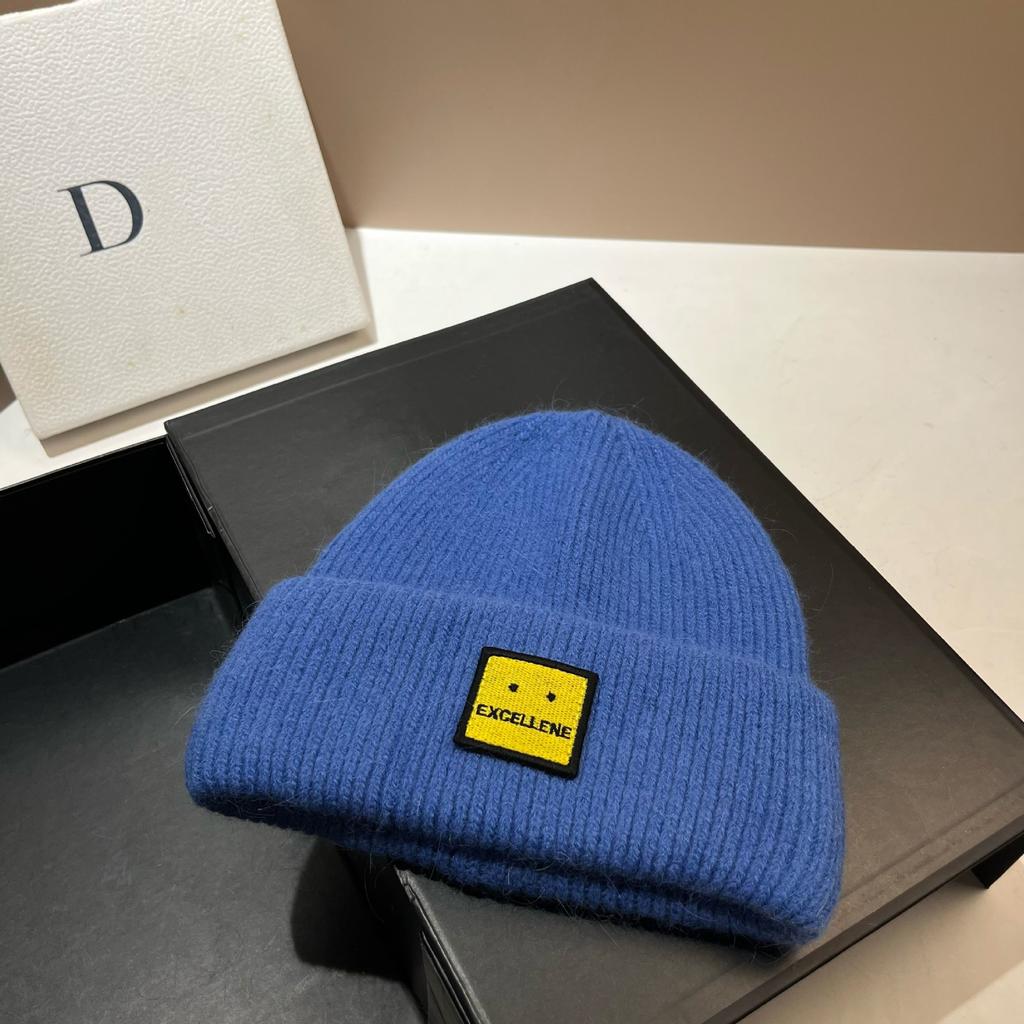 Square Expression Rabbit Fur Knitted Hat Fashionable Winter Warm Hat Couple's Ear Protection Woolen Hat