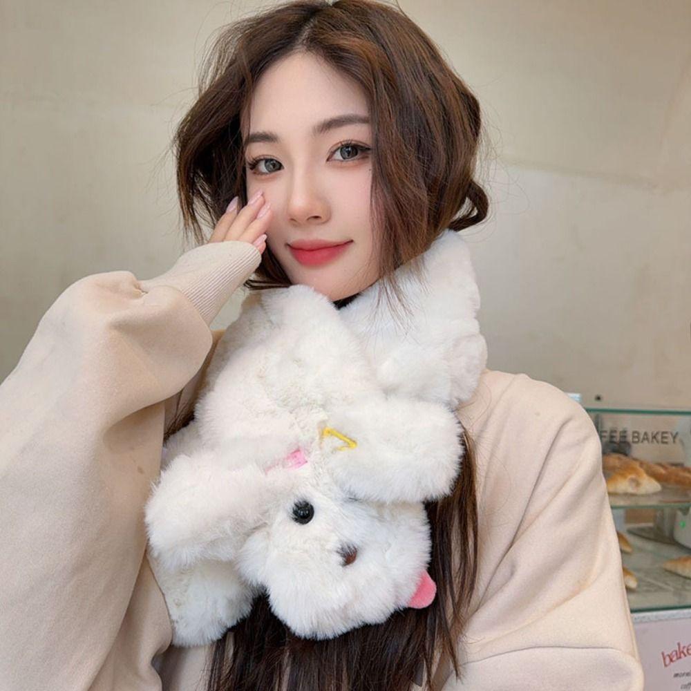 Dog Shaped Cross Neck Warmer Cute Warm Neckerchief Neck Cover Cartoon Cross Neck Scarf Female