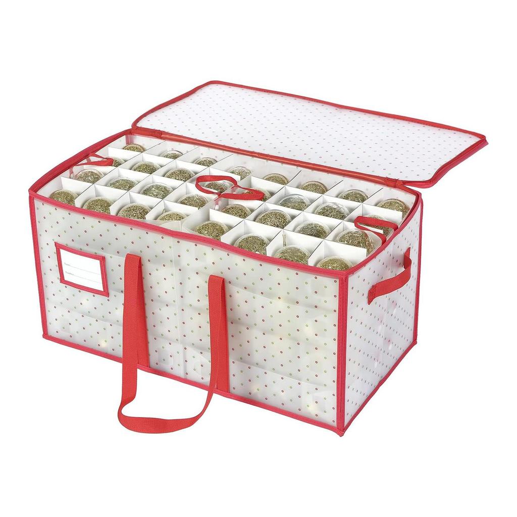 Plastic Christmas Ornament Storage Box with Dual Zipper Closure Box Contributes Slots for 128 Holiday Ornaments 3 Inch Keeps128 Xmas Holiday Ornaments