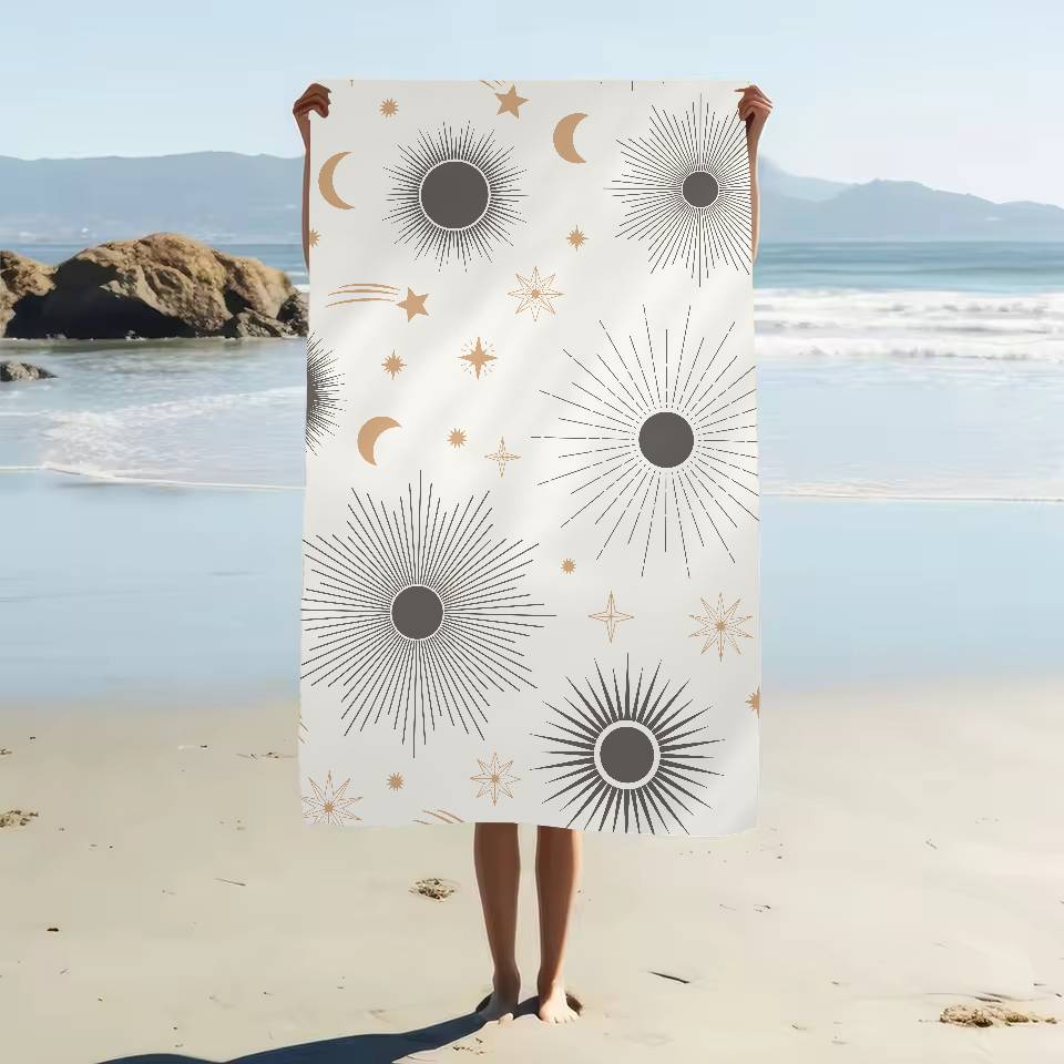 Sun And Moon Prints Anime Beach Swimming Towel Soft Absorbent Washcloth Children's Gifts For Kids Travel Camping Gym