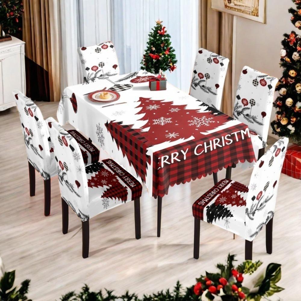 

Рождественская водонепроницаемая скатерть с принтом и набор чехлов на стулья Праздничный декор для обеденного стола для дома Аксессуары для праздничной вечеринки Tablecloth 140 * 210cm