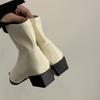Women's Ankle Boots Fashion Pointed Toe Square Heel Middle Heels Casual Women Shoes Silvery Low Tube Large Size Short Boot