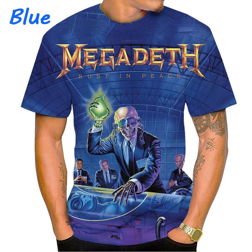 Letní nové módní Megadeth 3D tisk ležérní pánské kulaté tričko s krátkým rukávem