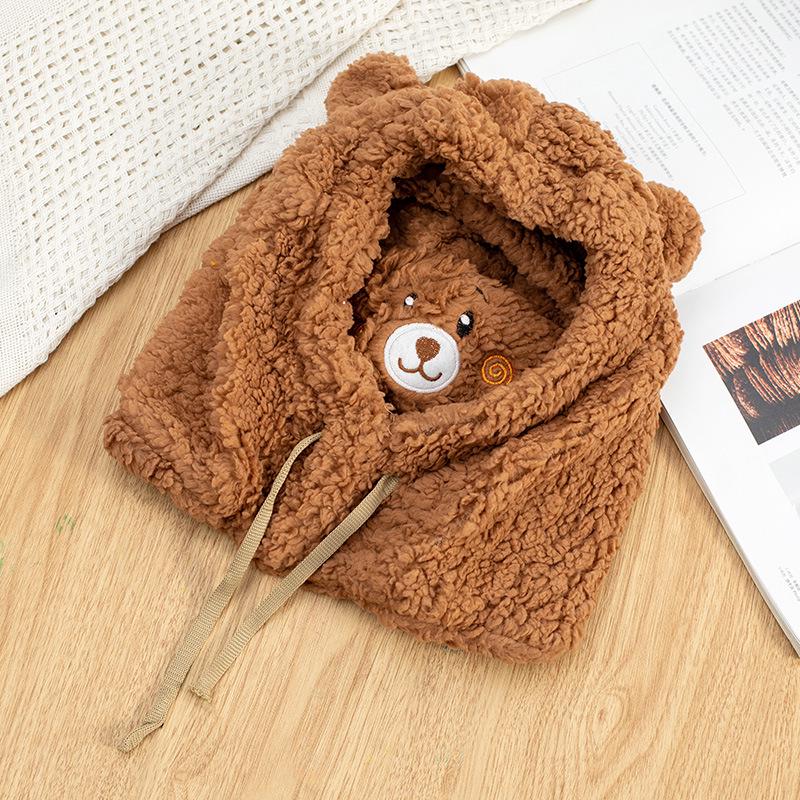 Korean-Style Cute Bear Plush Hat & Scarf Set for Women - Cozy Autumn/Winter Wear