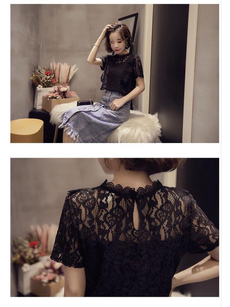 Women's Summer Chiffon Lace Shirt - Short Sleeve, Hollow Out, Korean Style, Versatile Plus Size Top