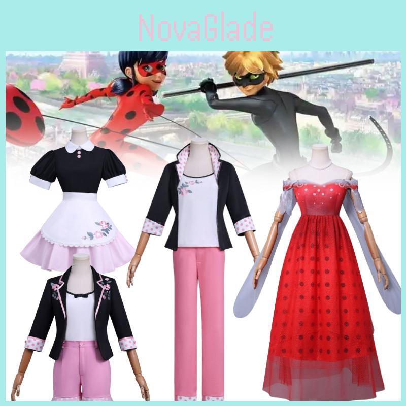 Costume Cosplay di Miraculous Ladybug per Bambine in Tessuto di Raso e Cotone per Convention Anime
