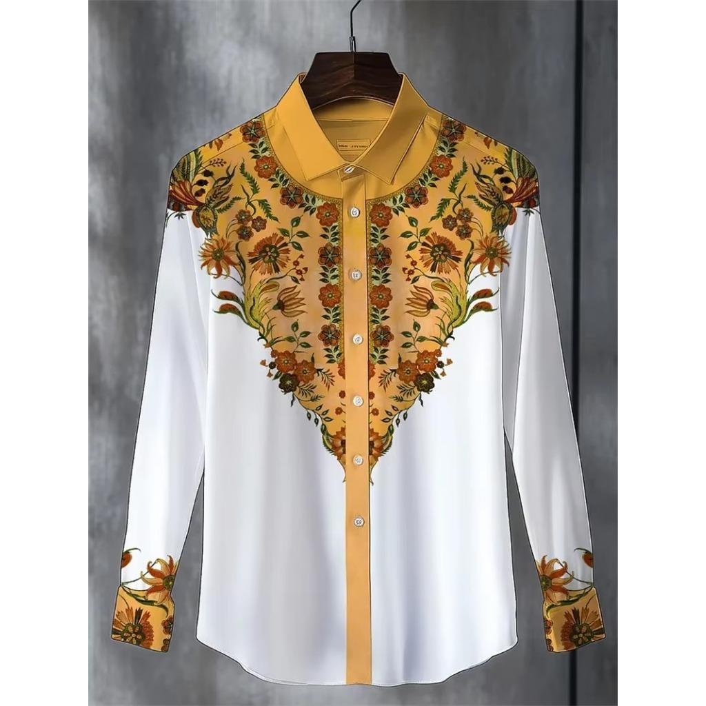 Men Clothes Fashion Long Sleeve 3D Digital Print Shirt