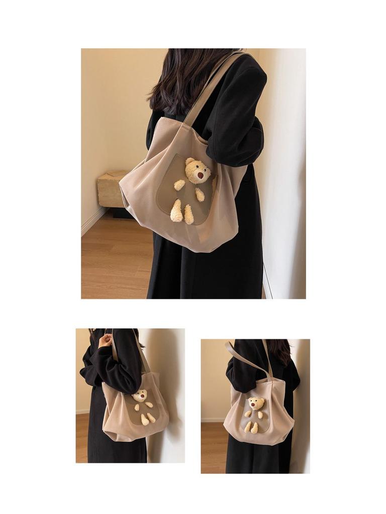 Women's Large Cute Bear Canvas Tote - Versatile Shoulder Bag for College & Commute