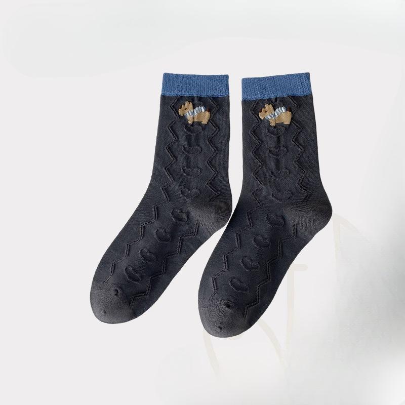 

Pure Cotton Socks, Women s Mid-calf Socks, Autumn Anti-odor Trendy Cartoon Pile Socks, Cute and Sweet Women s Socks 1 pair серый