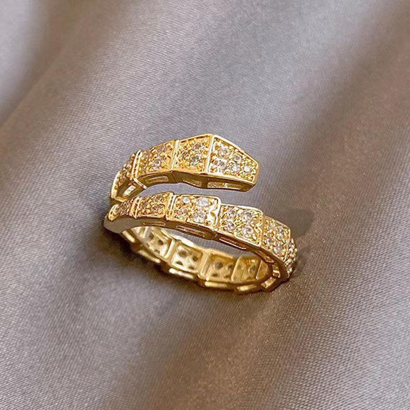 European & American Zircon Snake Bone Silver Bangle - Women's Fashion Niche Design Open Cuff