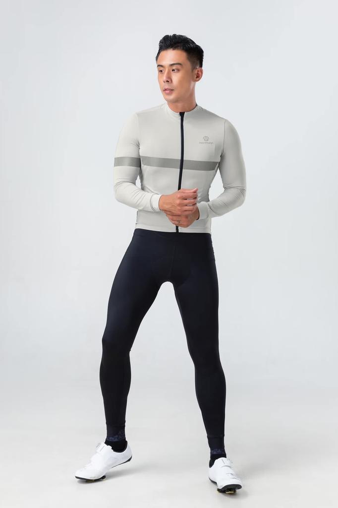 Morethan Cycling Jersey with Reflective and Pockets Men's Fleece-Lined (Size M/Gray/Long Sleeve/Autumn/Winter) Warmth, Material, (FVP-017)