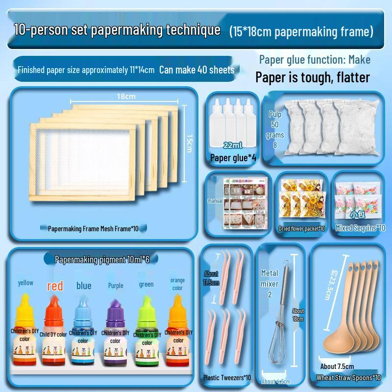 DIY Ancient Papermaking Kit for Kids: Educational Flower & Plant Pulp with Wooden Frame Screen Tools