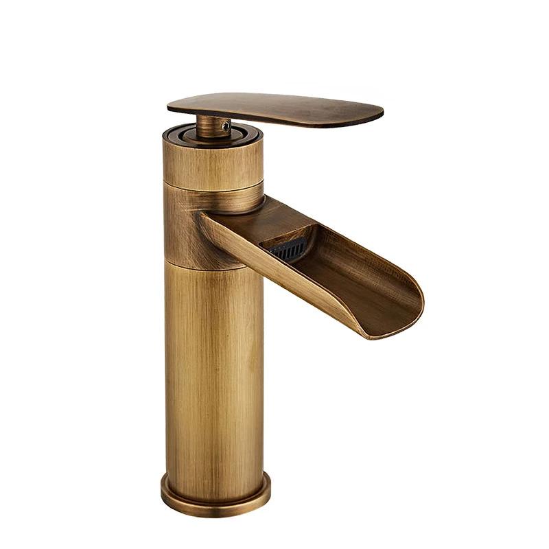 Antique Basin Faucets Waterfall Faucet Bathroom Black Sink Taps Single Lever Hot and Cold Water Mixer Taps Black White