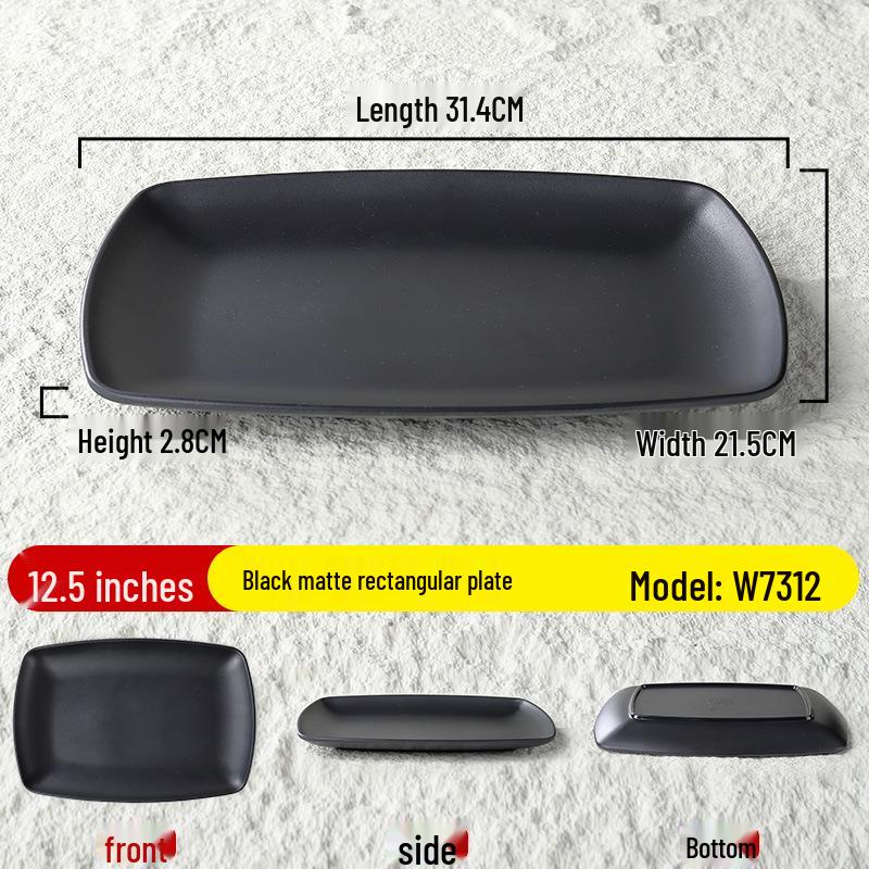Black Matte Melamine Rectangular Plate – Ideal for BBQ, Grilling, Hot Pot, Restaurant, or Buffet Side Dishes