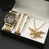 Men'S Steel Strap Watch Men'S Jewelry Set Fashion Three-Eye Calendar Quartz Watch Trend Eagle Pendant Necklace Bracelet