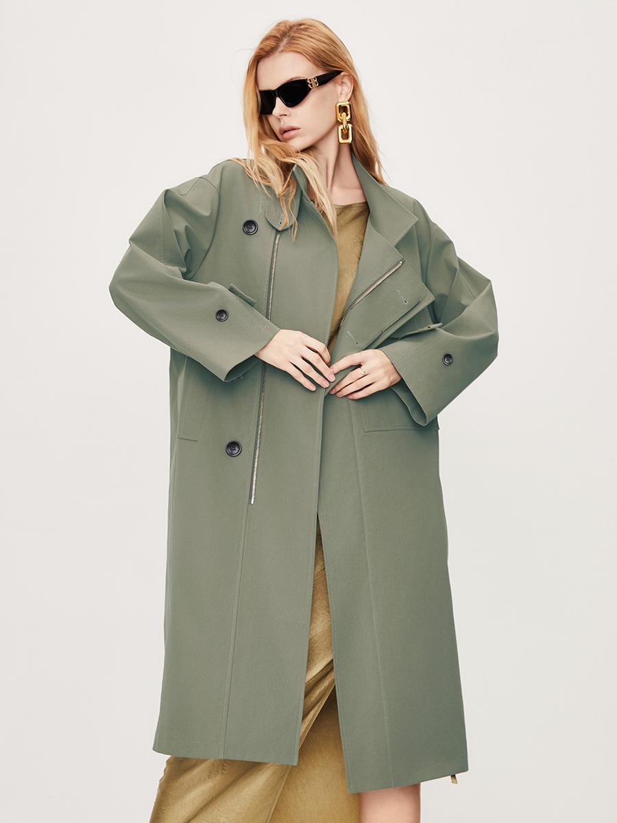 

Женская осенняя длинная ветровка силуэта, блестящая ветровка высокой плотности, британская ветровка M зелёный