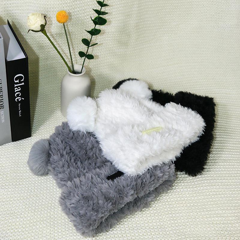 Cute bear plush knitted wool hat children 2025 new autumn and winter warm fluffy pullover ear hat
