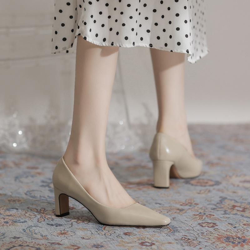 2135-2 thick heel interview women's shoes 2025 new black professional work shoes office workers commuter dress high heels