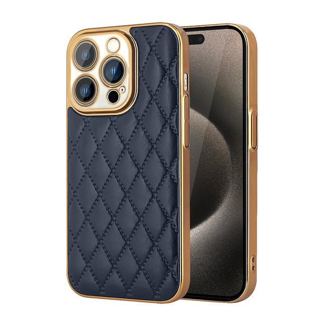 Luxury 3D Diamond Pattern Plating Leather Cases For iPhone 15 Pro Max 14 11 12 13 Shockproof Bumper Hard Lens Protection Cover