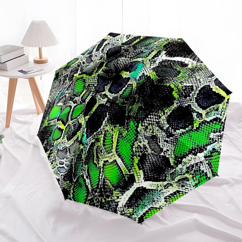 1pz Ombrello Pieghevole Automatico con Fantasia Pelle di Serpente, Telaio Robusto in Ferro a 8 Stecche, Ombrello Compatto da Viaggio per Donna e Uomo 083