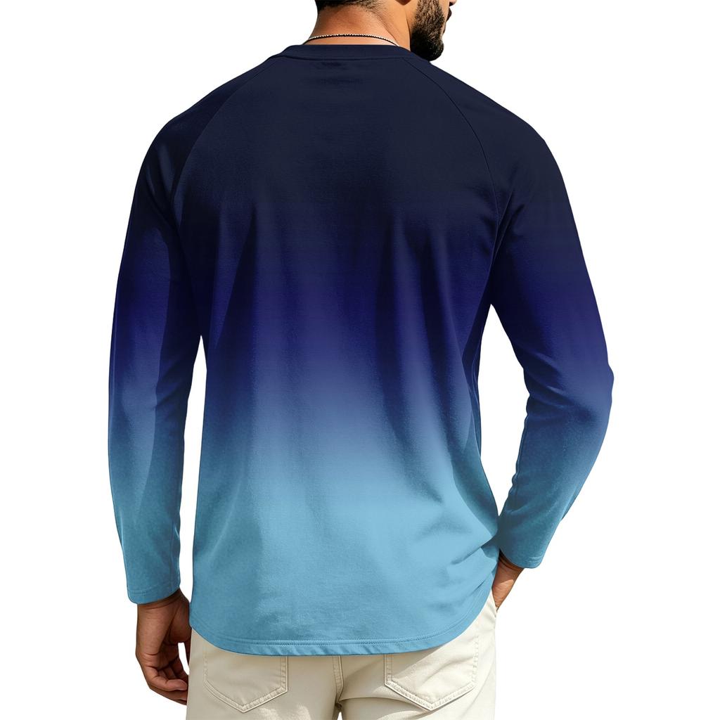 Heren Casual T-shirt met Ronde Hals, Raglanmouwen en Lange Mouwen