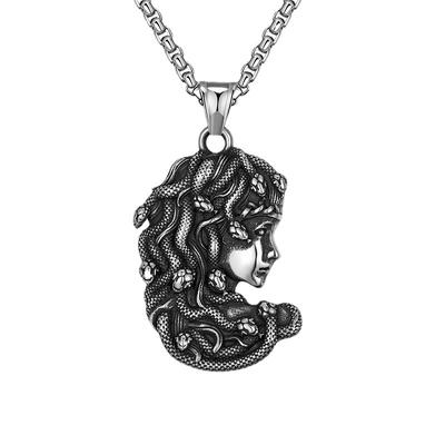 European Jewelry, Vintage Punk Snake Demon Medusa Necklace, Fashion Personalized Stainless Steel Necklace