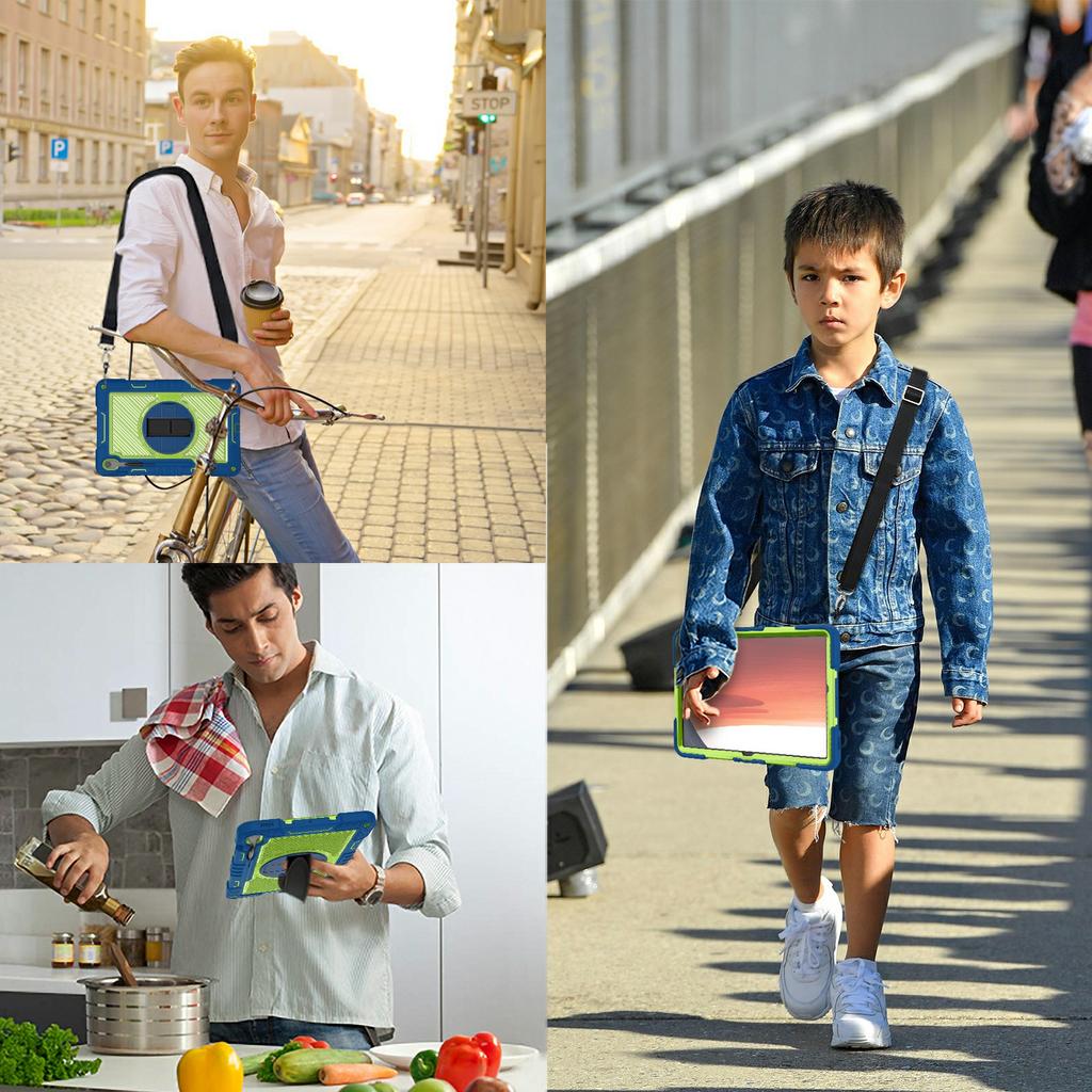 For Samsung Galaxy Tab S10 FE+ Tablet Case Silicone+PC Shockproof Cover with Kickstand Shoulder Strap