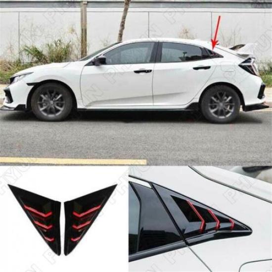 Pair Side Air Vent Window Louver Cover Black+Red For Honda Civic Hatchback 16-21