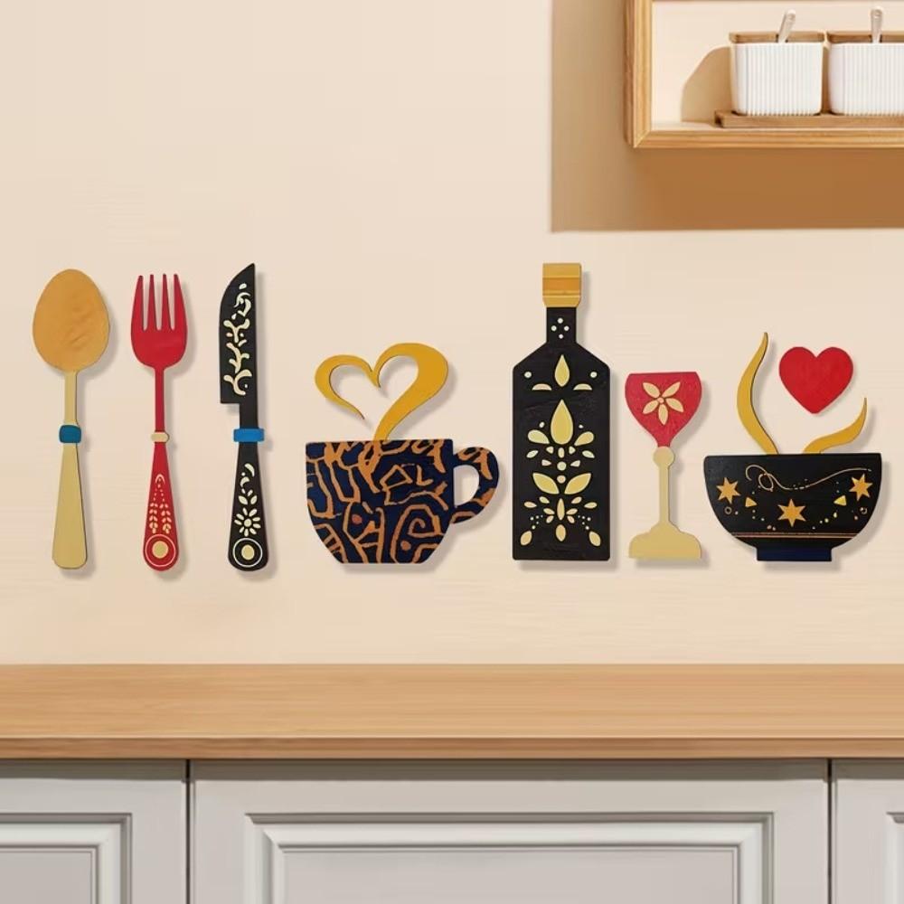 7pcs 2D Coffee-Themed Wall Art Vintage Wall Decor Country Style Kitchen Wall Sign  Kitchen Wall