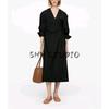 Summer New Product Women's Clothes Minimalist Cotton Long Sleeves V-neck Wrap Shirt Skirt Dress 1267048