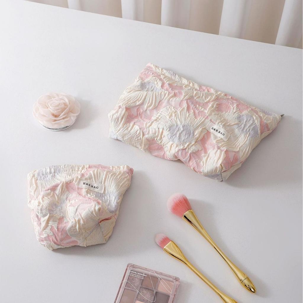 New Embossed Flower Cosmetic Bag Women's Portable Clutch Bag Travel Sorting Storage Bag Liner Bag Change Bag