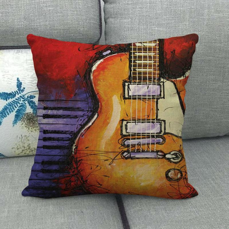 Vintage musical instrument watercolor guitar Digital printing short plush pillow covers for car sofa office cushion cover