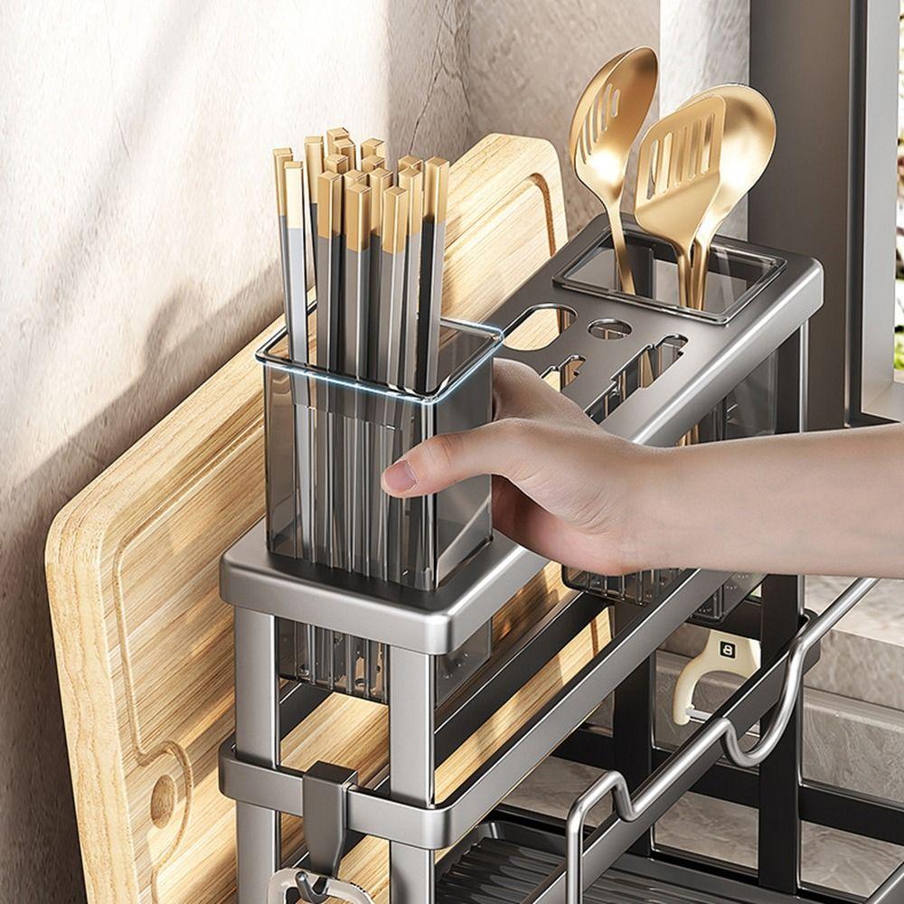 Wall Mounted Utensil Drying Rack Large Capacity Knives Rack Cutting Board Holder  for Kitchen