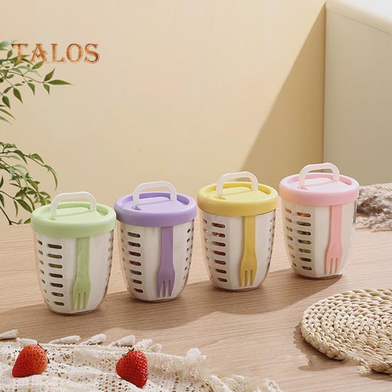 650ML Picnic Salad Box Fruit Cup with Fork Double-Layer Quick-Draining Leak-Proof Compact Sealed Food Storage Containers for Travel Picnic Camping