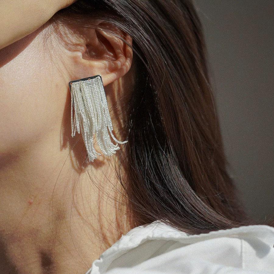 

BF CLUB 925 Sterling Silver Earrings For Women Trendy Simple Square Tassel Earring Jewelry Prevent Allergy Party Accessories