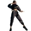 1116 Nouveau pull court à capuche pour femme, décontracté, couleur unie, à cordon de serrage, ensemble de sport
