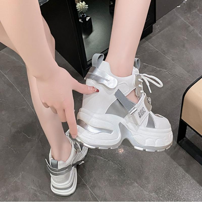 11CM High Womens Wedge Platform Sneaker Light Breathable Hollow Gladiator Sneakers for Women Designer Leather Thick Heel Sandals