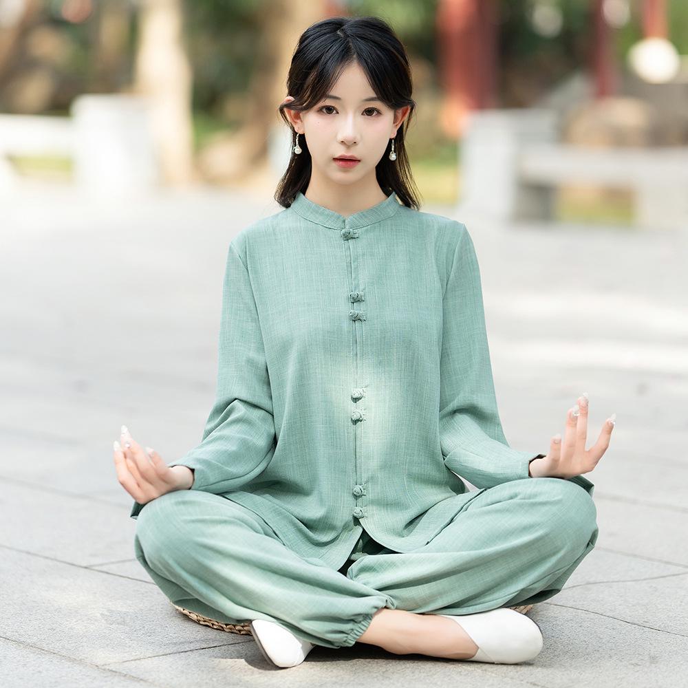 

Новый унисекс костюм в китайском стиле для тай-чи и йоги: Комплект из двух предметов для утренней зарядки и практики дзен-чая M зелёный