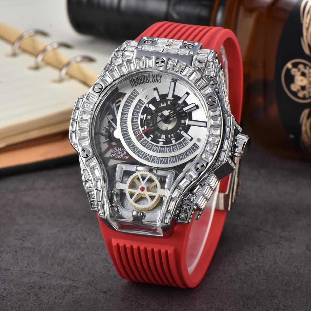 Luxury Full Diamond Business Quartz Watch Men Case Top Mens Watches Rubber Strap Color AAA Creative Decorative Clocks Relogio