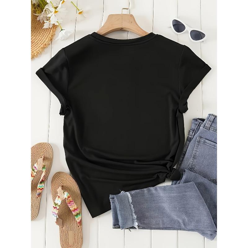 Damen Rundhals Kurzarm Bluse Y2K Stil Blumiges Herz Muster Normale Passform Sommer Ganzjährig Lässig Damen Oberteil