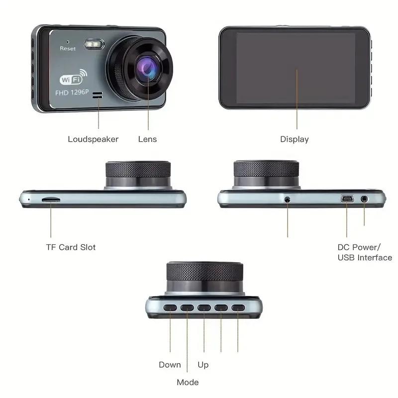 4-inch Dashcam, HD Dual-lens Touchscreen, WiFi Car Dashcam