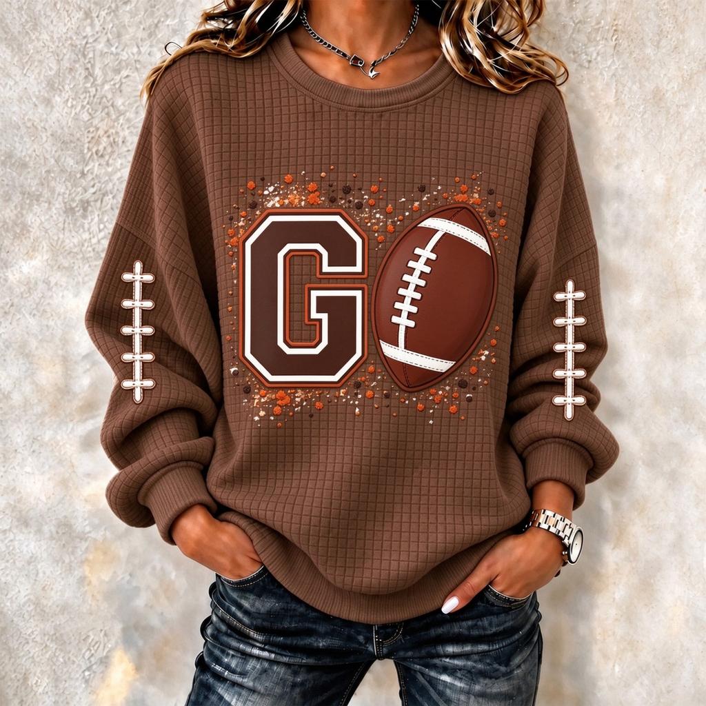 Women's Casual Knit Crewneck Long Sleeve Sports Print Sweatshirt for Everyday Wear