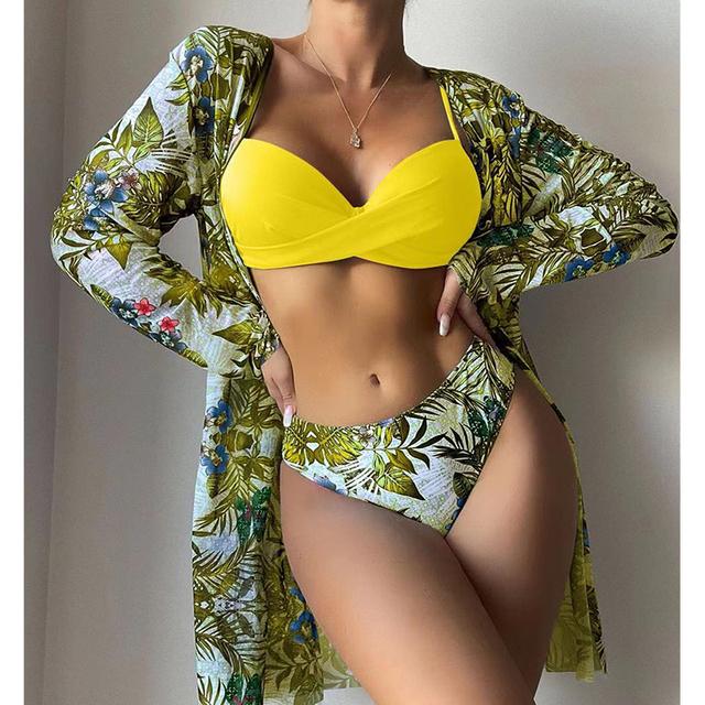 3dílné sady bikin Dámské léto Sexy květinové Twist Bikiny s nízkým pasem zahalovací plavky Dámské brazilské plavky plavky