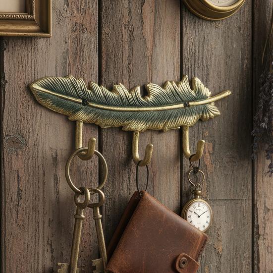 Feather Hook, Cast Iron Wall Decoration Hooks, Vintage Style Waterproof Rust-Resistant Hanger, for Entrance Hall Bedroom