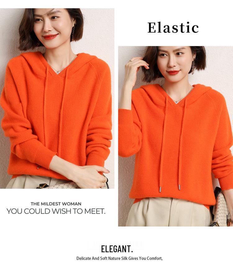 Women's 100% Wool Hooded Sweater for Fall/Winter - New Arrival Thick Knit Cashmere Base Layer