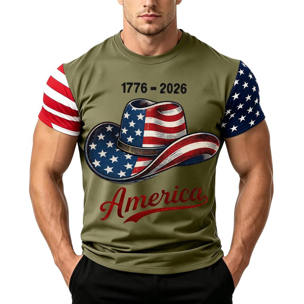 Men's Loose Fit Short Sleeve T Shirt Casual Summer Top American Flag Print Patriotic Graphic Tee Lightweight Breathable Fabric