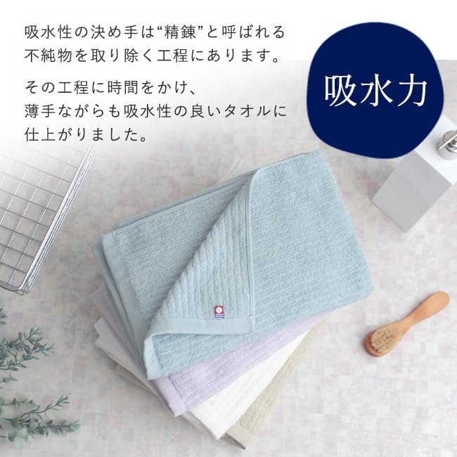 Imabari Bath Towels, Set of 4, Thin, Quick-Drying, 100% Cotton, Made in Japan, Easy to Dry Indoors, Rib Weave, Striped Pattern, Stylish and Cute (Set